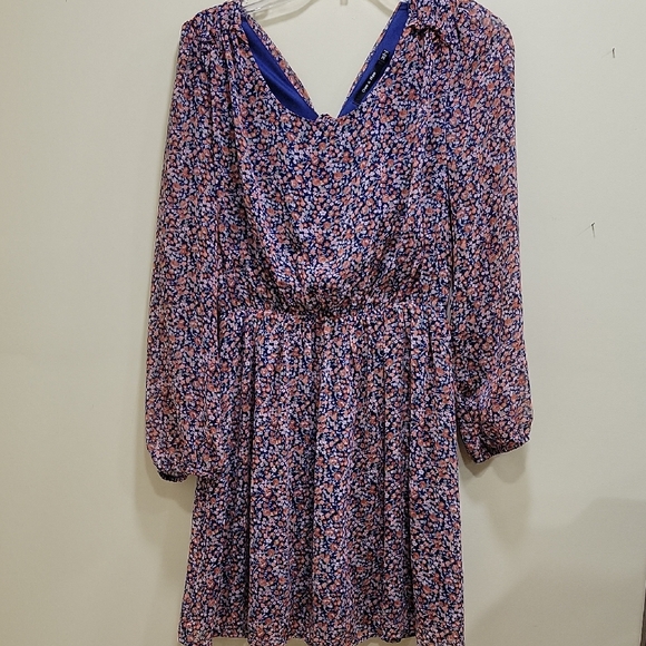 Doe & Rae Dresses & Skirts - Doe & Rae Pink and Blue Floral Long-Sleeve V-Neck Dress